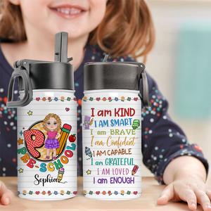 Custom 'I Am' Water Bottle for Kids, Custom Appearance And Name - Personalized Kids Water Bottle With Straw Lid