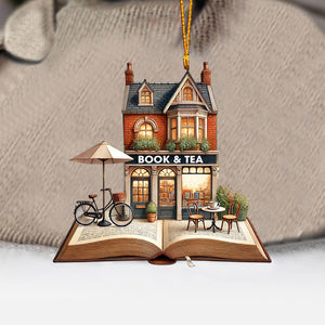 Book And Tea Christmas Ornament, Personalized Ornament