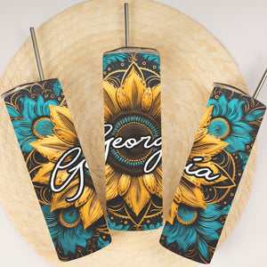 Sunflower - Custom Name - Personalized Skinny Tumbler