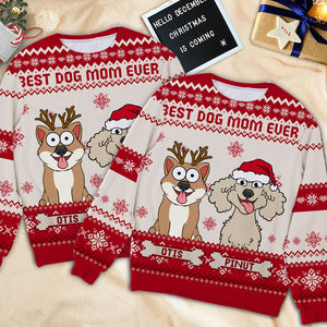 Best Dog Mom Ever, Christmas Pets Lover - Custom Pet And Name - Personalized Woolen Sweater - Xmas Gift