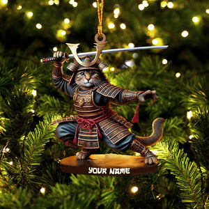 Samurai Cat Christmas Home Decor Christmas Ornament, Personalized Ornament