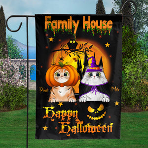 Family House Happy Halloween - Personalized Cat Flag - Halloween Gift - Gift For Cat Lover