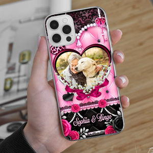 Black Pink Heart Pet Photo - Custom Photo And Name - Personalized Phone Case, Gift For Pet Lover, Gift For Family