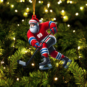 Santa Hockey Christmas Ornament, Personalized Ornament