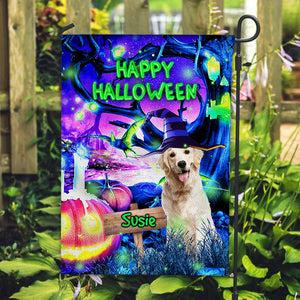 Happy Halloween - Personalized Pet Photo & Name Flag - Gift For Pet Lovers