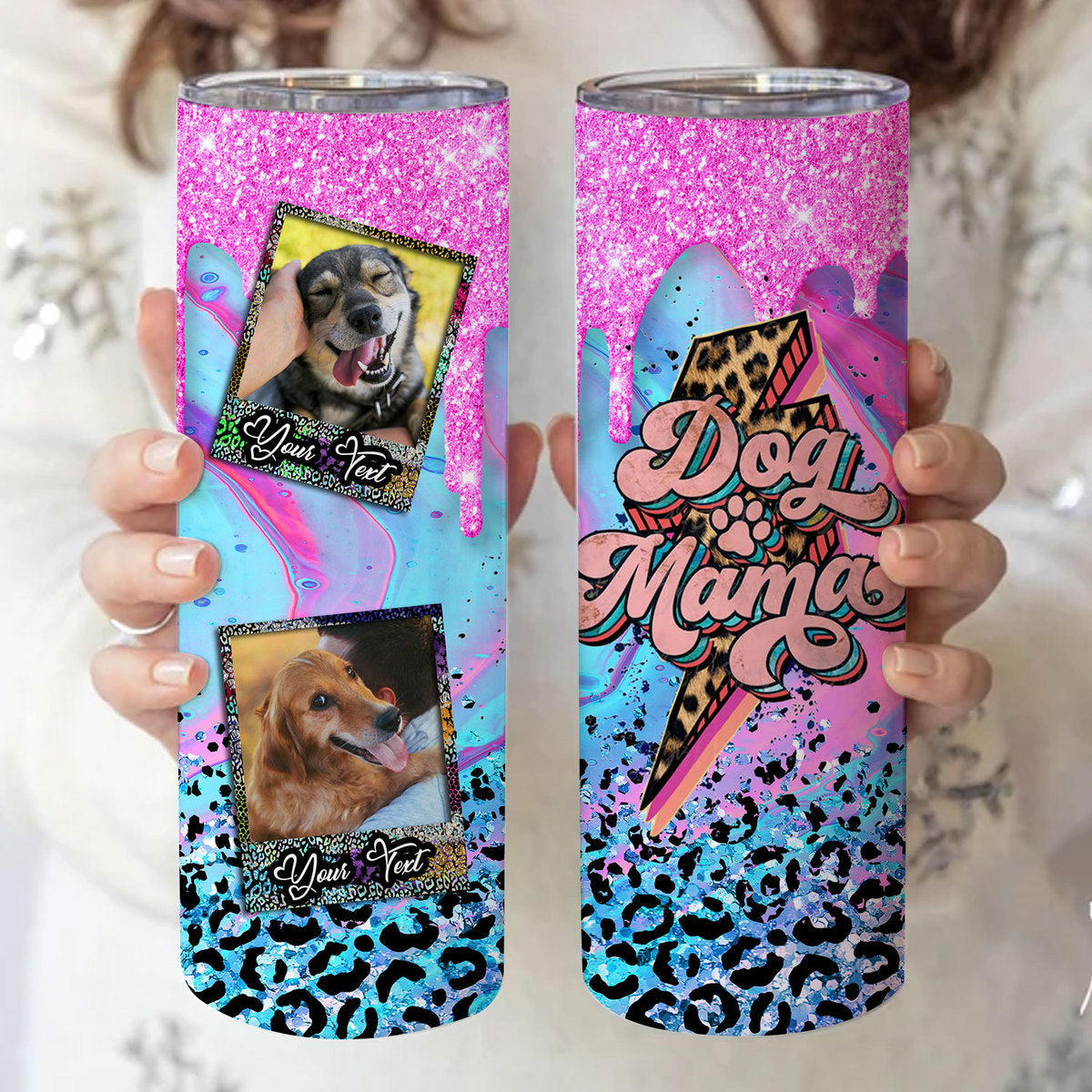 Dog Mama, Custom Dog Photo Tumbler, Skinny Tumbler, Gift For Dog Lover