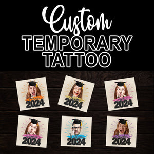 Congrats 2024, Custom Color,  Your Photo And Name Temporary Tattoo, Personalized Photo And Name, Fake Tattoo, Graduation Gift