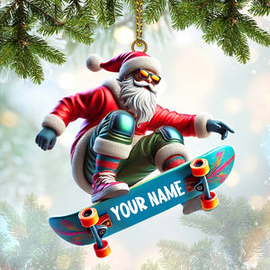 Skateboarding Santa Christmas Ornament, Personalized Ornament