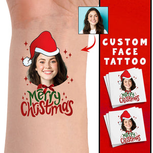 Merry Christmas Tattoo, Custom Photo Temporary Tattoo, Personalized Tattoo, Fake Tattoo