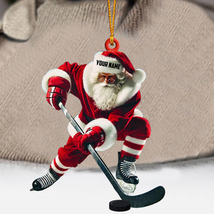 Hockey Santa Pose Christmas Ornament, Personalized Ornament