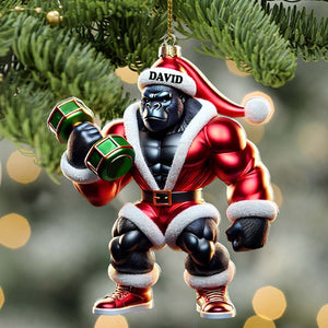 Black Kong Dumbbell Lift Christmas Ornament, Personalized Ornament