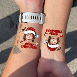 Merry Red Christmas, Custom Photo And Text Temporary Tattoo, Personalized Tattoo, Fake Tattoo