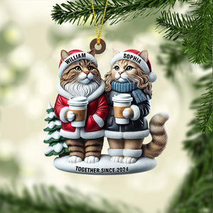 Couple Cats Home Decor Christmas Ornament, Personalized Ornament