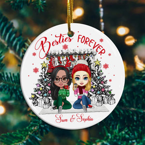 Christmas Besties Forever, Custom Appearances And Names- Personalized Ceramic Ornament - Gift For Christmas, Gift For Friends