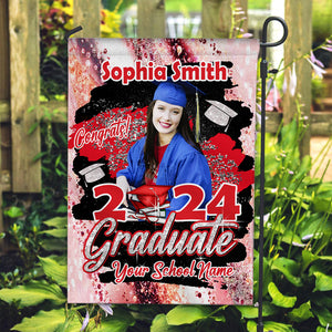 Congrats Graduate 2024 - Custom Photo And Texts Graduation Flag - Graduation Gift