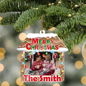 Merry Christmas Family - Custom Photo And Family Name, Personalized Acrylic Ornament - Gift For Christmas