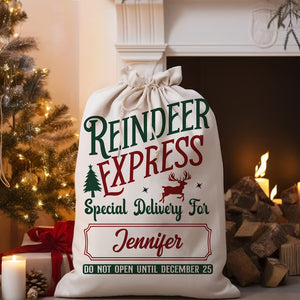 Reindeer Express Custom Name, Personalized String Bag, Christmas Gift