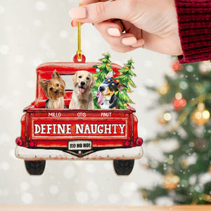Custom Photo Pet Lovers Red Truck Define Naughty - Christmas Gift For Dog Lovers - Personalized Custom Shaped Wooden Ornament - Gift For Pet Lover