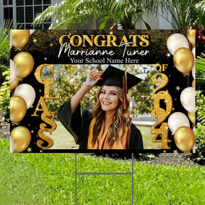 Congrats Class Of 2024, Custom Background Color, Your Photo And Texts, Personalized Lawn Sign, Yard Sign, Gift For Graduation