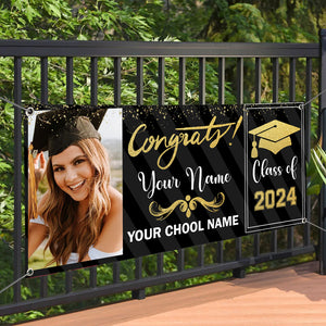 Congrats Class Of 2024- Personalized Photo And Texts Graduated Banner - Decoration Gifts