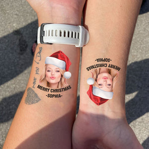 Merry Christmas, Custom Photo And Text Temporary Tattoo, Personalized Tattoo, Fake Tattoo