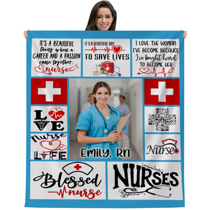 Blessed Nurse, It's A Beautiful Day To Save Lives - Custom Photo And name - Personalized Fleece Blanket