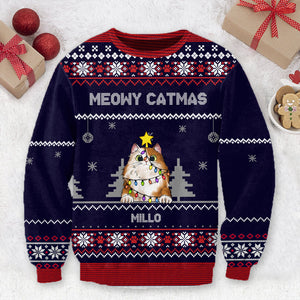 Meowy Catmas - Custom Cat And Names - Personalized Woolen Sweater - Family Gift, Gift For Pet Lover, Xmas Gift