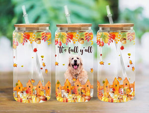 Personalized Autumn Dog Glass Bottle, Frosted Bottle