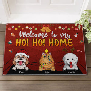 Welcome To My Ho Ho Home  - Custom Pets And Names - Personalized Doormat - Pet Lover Gift, Christmas Decor