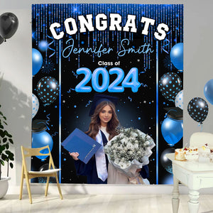 Congrats Class of 2024 Custom Photo And Name Graduation Party Backdrop - Personalized Custom Graduation Backdrop