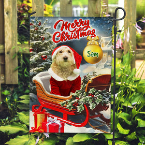 Merry Christmas On Santa's Sleigh - Custom Pet Photo And Name Flag - Christmas Gift, Gift For Pet Lovers