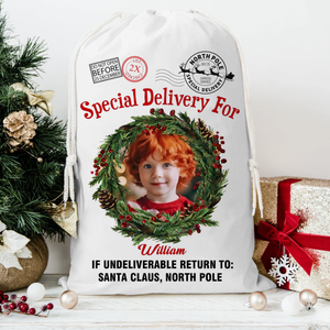 Special Delivery Custom Photo And Name, Personalized String Bag, Christmas Gift