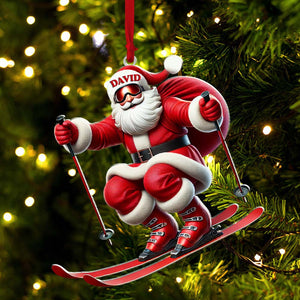 Santa Skiing Christmas Ornament, Personalized Ornament