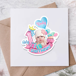 Personalized 1st Birthday Sticker, Custom Photo And Text Name, Birthday Gift