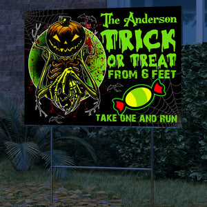 Trick Or Treat From 6 Feet Take One And Run - Personalized Halloween Neon Lawn Sign, Yard Sign, Halloween Gift