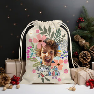 Happy Birthday Flowers String Bag Personalized Christmas String Bag