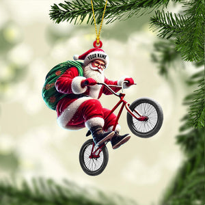 Santa Rides A Bike Christmas Ornament, Personalized Ornament