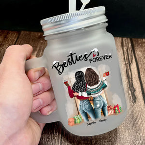 Besties Forever, Custom Appearances And Names - Personalized Mason Jar Cup With Straw