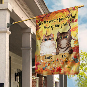 Personalized Autumn Cat Flag, Wonderful Time Of The Year, Gift For Cat Lovers