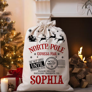 North Pole Bag Custom Name, Personalized String Bag, Christmas Gift