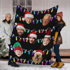 Custom Face Photo, Personalized Fleece Blanket - Gift For Christmas, Family Gift