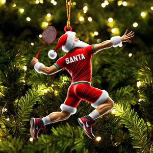 Santa Badminton Christmas Ornament, Personalized Ornament