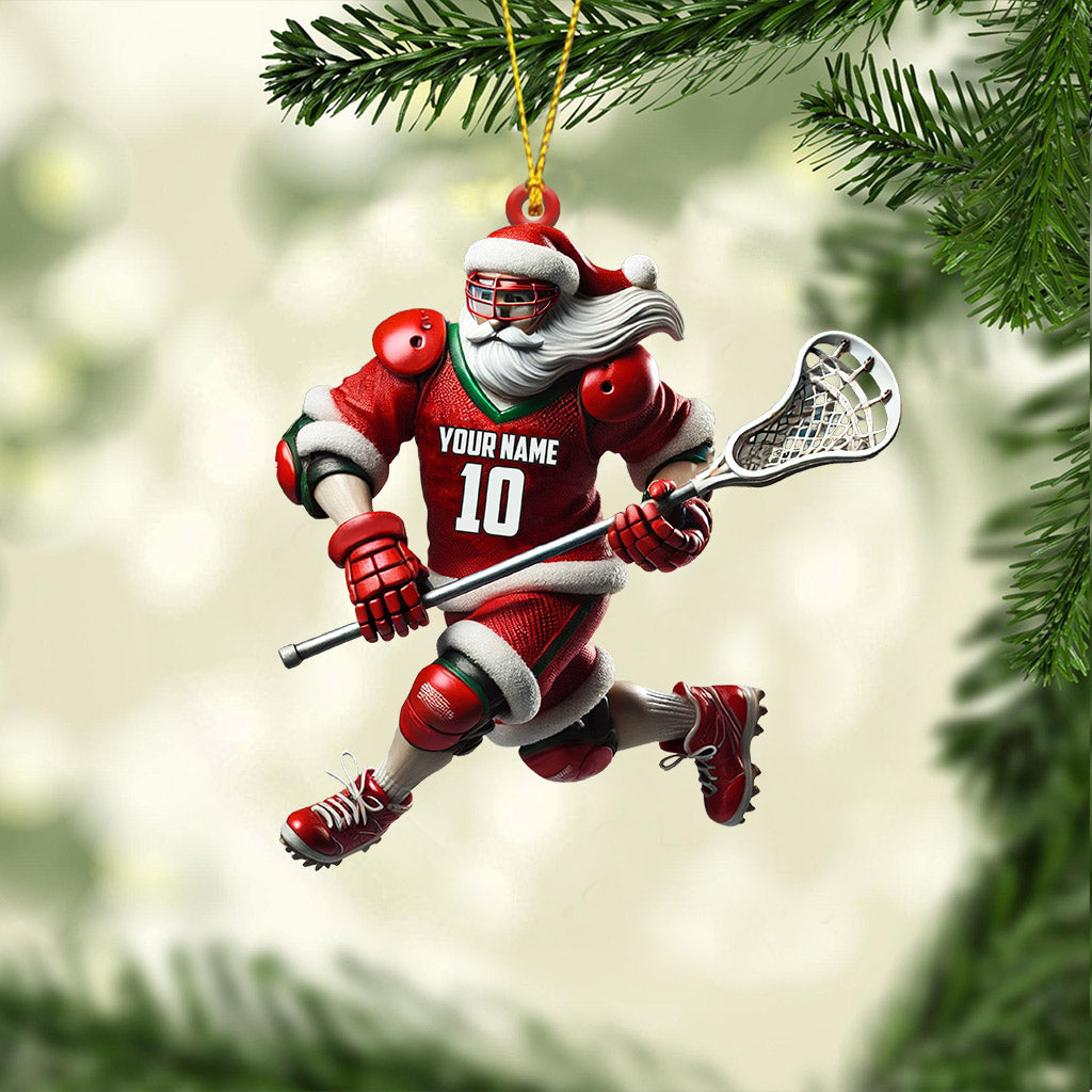 Santa Lacrosse Christmas Ornament, Personalized Ornament