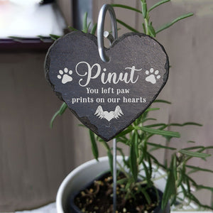 You Left Paw Prints On Our Hearts - Personalized Pet Memorial Garden Slate And Hook - Pet Lovers