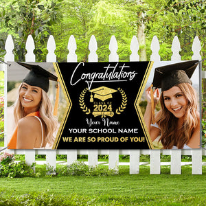 We Are So Proud Of You, Congrats Class Of 2024- Personalized Photo And Texts Graduated Banner, Decoration Gifts