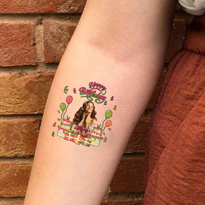 Full Colorful Happy Birthday, Custom Photo And Text Temporary Tattoo, Personalized Tattoo, Fake Tattoo