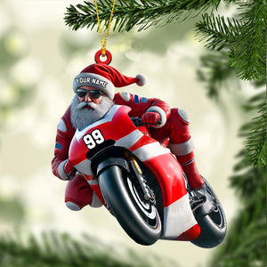 Santa Motobike Christmas Ornament, Personalized Ornament