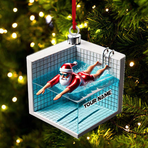 Swimming Santa Christmas Ornament, Personalized Ornament