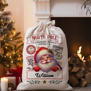 Santa Christmas North Pole Custom Name, Personalized String Bag, Christmas Gift