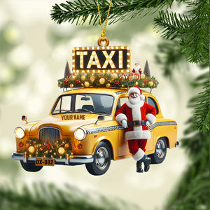 Santa Taxi Christmas Ornament, Personalized Ornament